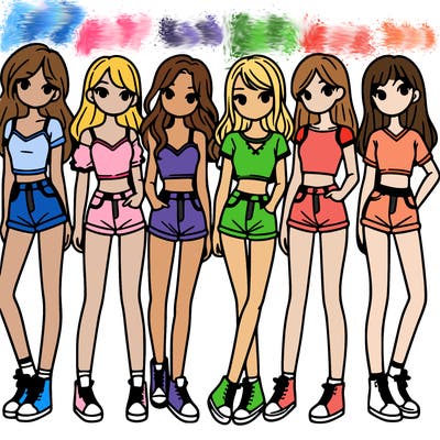 a group of girls wearing crop tops and shorts