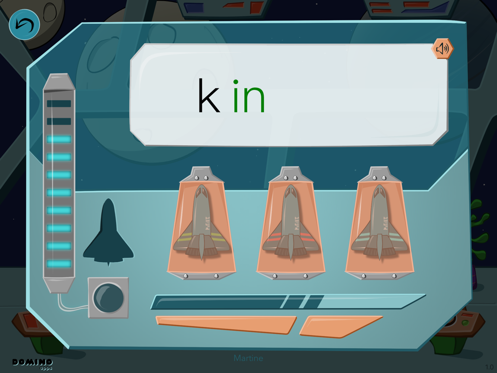 AstroLire - AstroLire教育アプリのインターフェース。宇宙をテーマに、フランス語の音節読解練習を行っています。