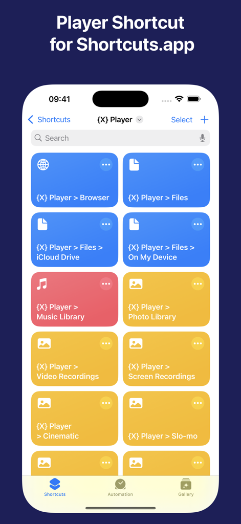 X.app - A collection of X.app player shortcuts within the iOS Shortcuts application for quick access to browser and files