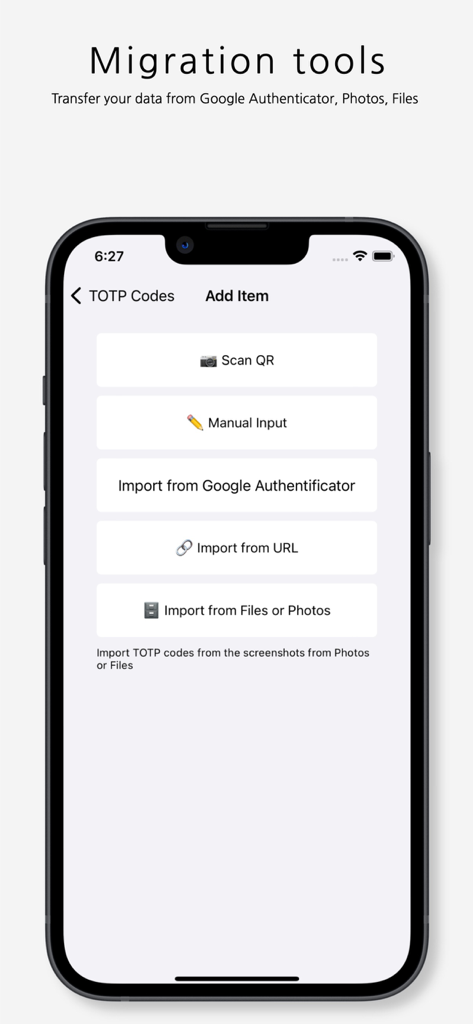 2FA: TOTP authenticator - Herramientas de migración para importar códigos 2FA desde Google Authenticator y fotos.