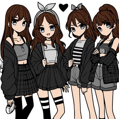 teen manga girls group of 4