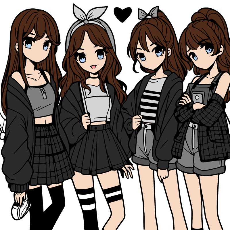 teen manga girls group of 4