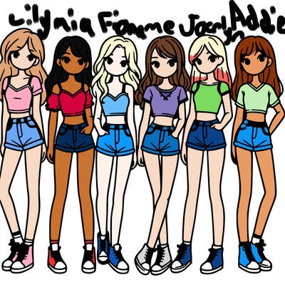 a group of girls wearing crop tops and shorts