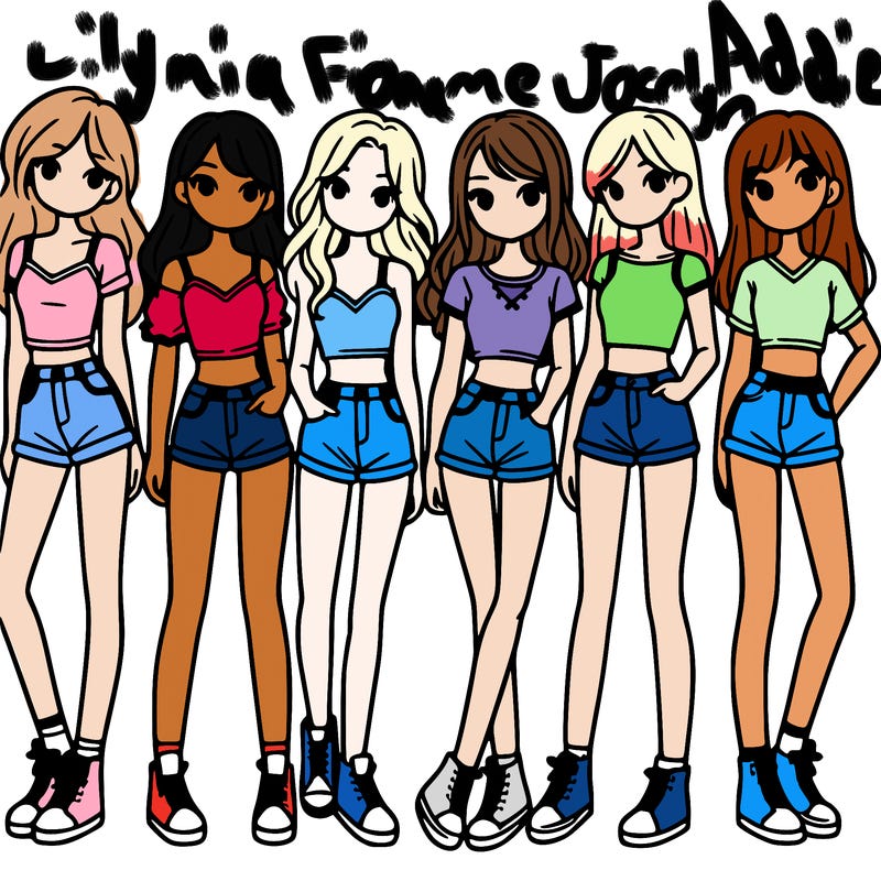 a group of girls wearing crop tops and shorts
