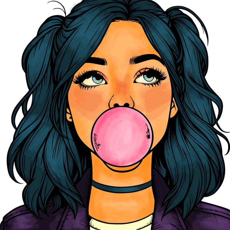realististic girl blowing bubble -gum