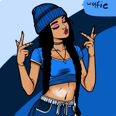 realistic teenage girl with braids and a beanie and crop top doing 🫶🏼