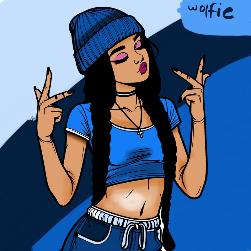 realistic teenage girl with braids and a beanie and crop top doing 🫶🏼