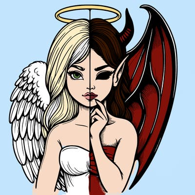 realistic angel half demon