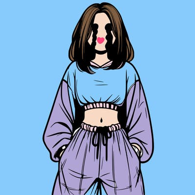realistic girl faceless with baggy pants and a crop top