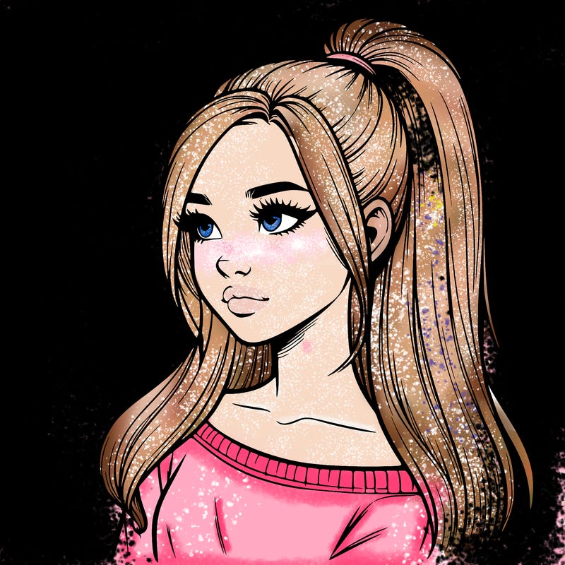 realistic girl with a high ponytail