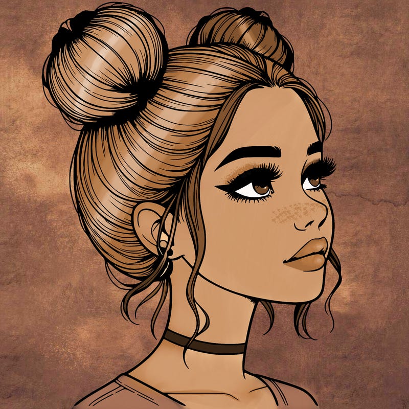 realistic girl with buns on the top of her head