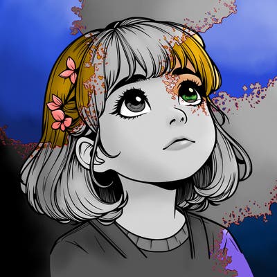 realistic girl looking up