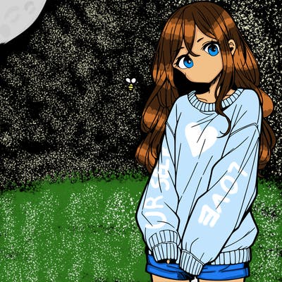 manga teen girl  in a sweater and baggy pants