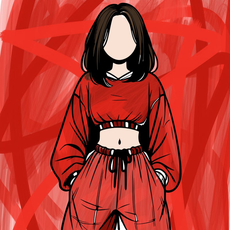 realistic girl faceless with baggy pants and a crop top