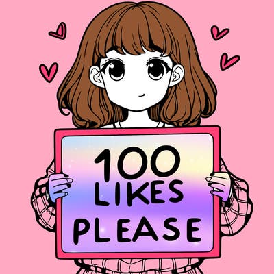 a girl holding a sign saying 100 likes please