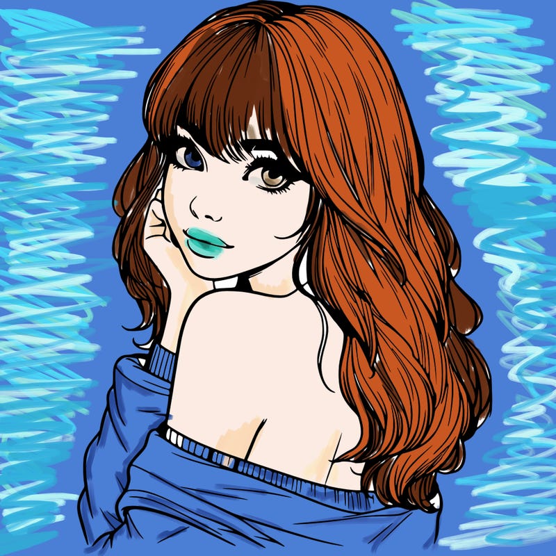 realistic girl with bangs looking over her shoulder