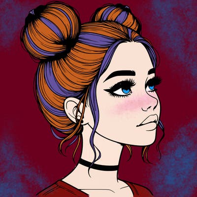 realistic girl with buns on the top of her head