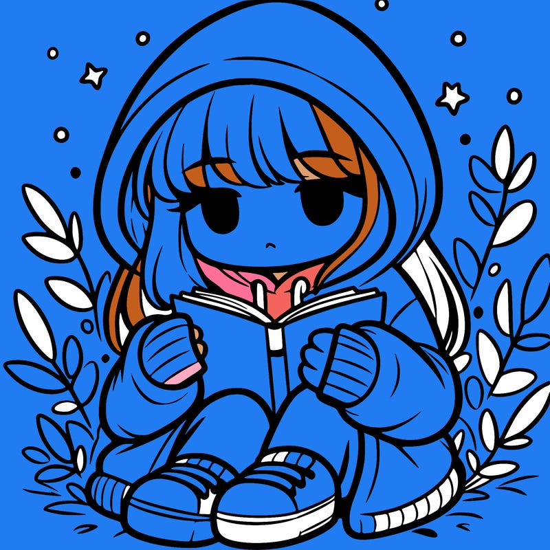 girl in oversized hoodie reading a book