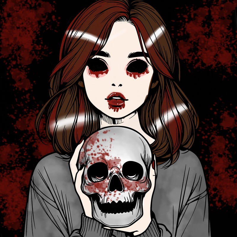 realistic girl holding a skull