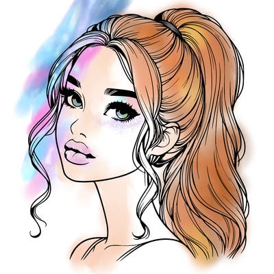 realistic girl with a ponytail on her hair and lips