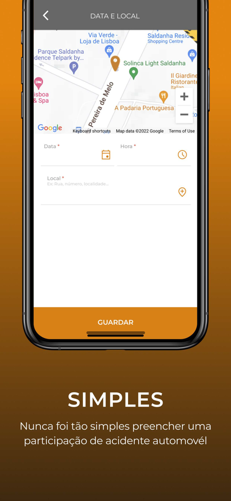 e-SEGURNET - e-SEGURNET app interface for selecting accident date and location on a map