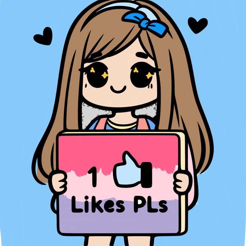 girl holding a sign saying 10 likes pls