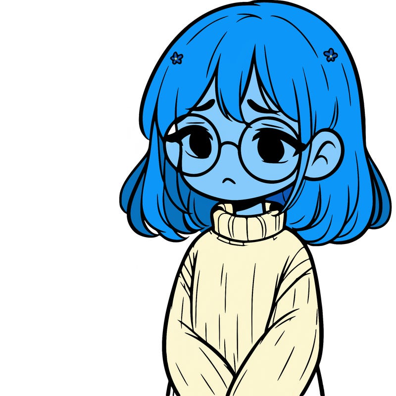 sad girl with glasses in a sweater