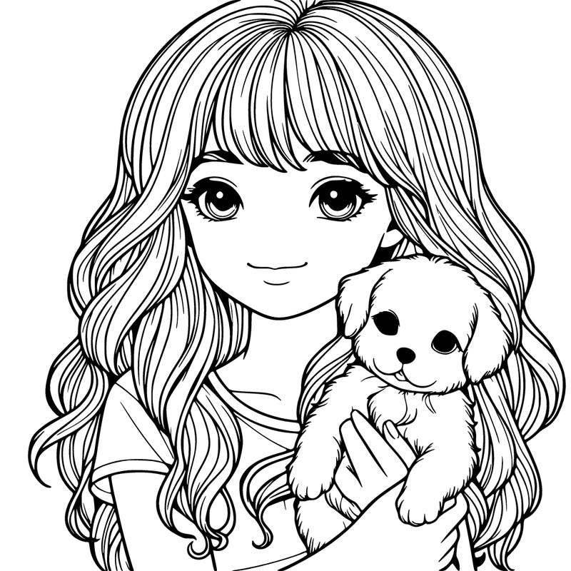 realistic girl holding a cute puppy