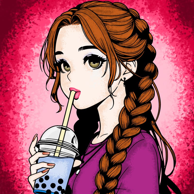realistic girl with braided hair drinking boba