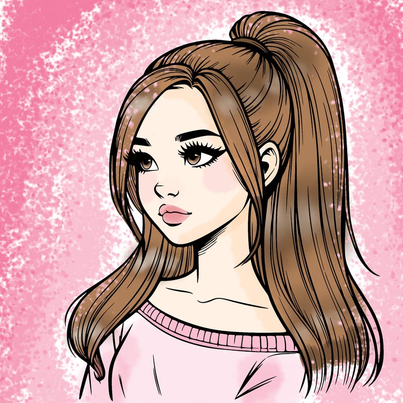 realistic girl with a high ponytail