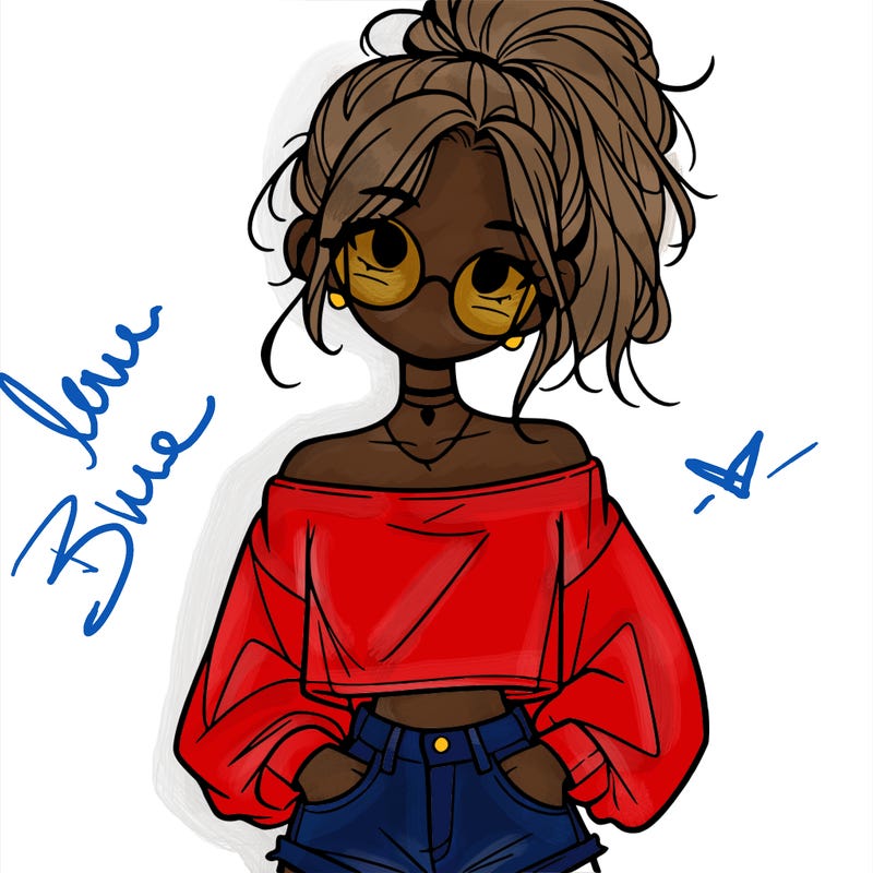 girl with a messy ponytail glasses a baggy crop top and jean shorts