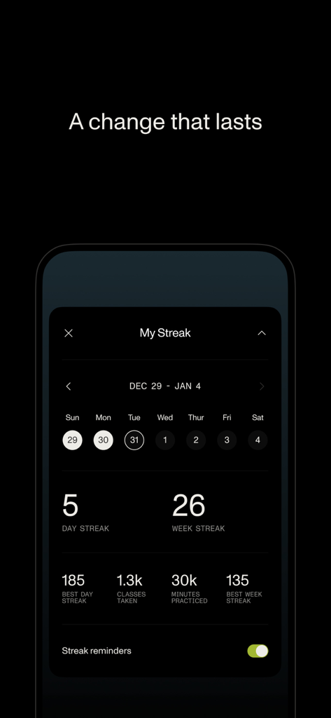 Open: Breathwork + Meditation - Tableau de bord de l'application Open montrant les séries d'utilisateurs et les statistiques de pratique pour la respiration et la méditation.