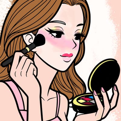 little girl putting on makeup