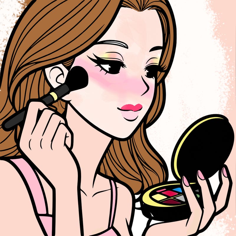 little girl putting on makeup