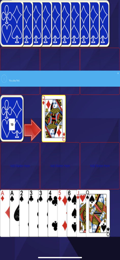 Conquian Classic - Conquian Classic mobile card game interface showing the player hand and the 40 card deck