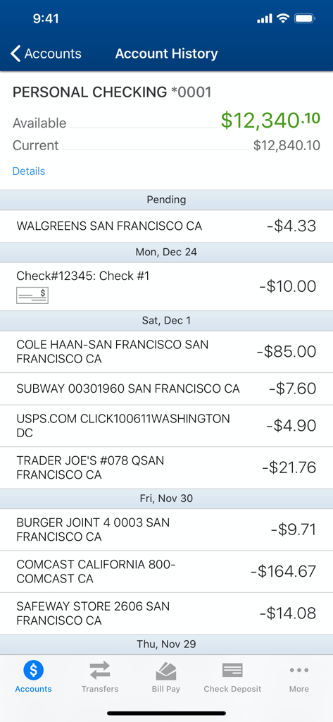 OceanFirst Bank - Mobile - OceanFirst Bank mobile app personal checking account history and transactions view