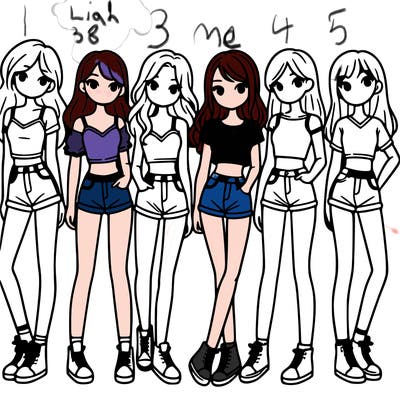 a group of girls wearing crop tops and shorts