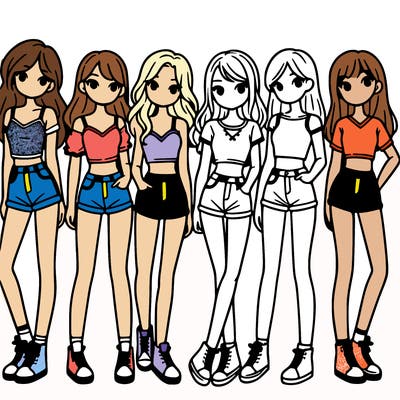 a group of girls wearing crop tops and shorts