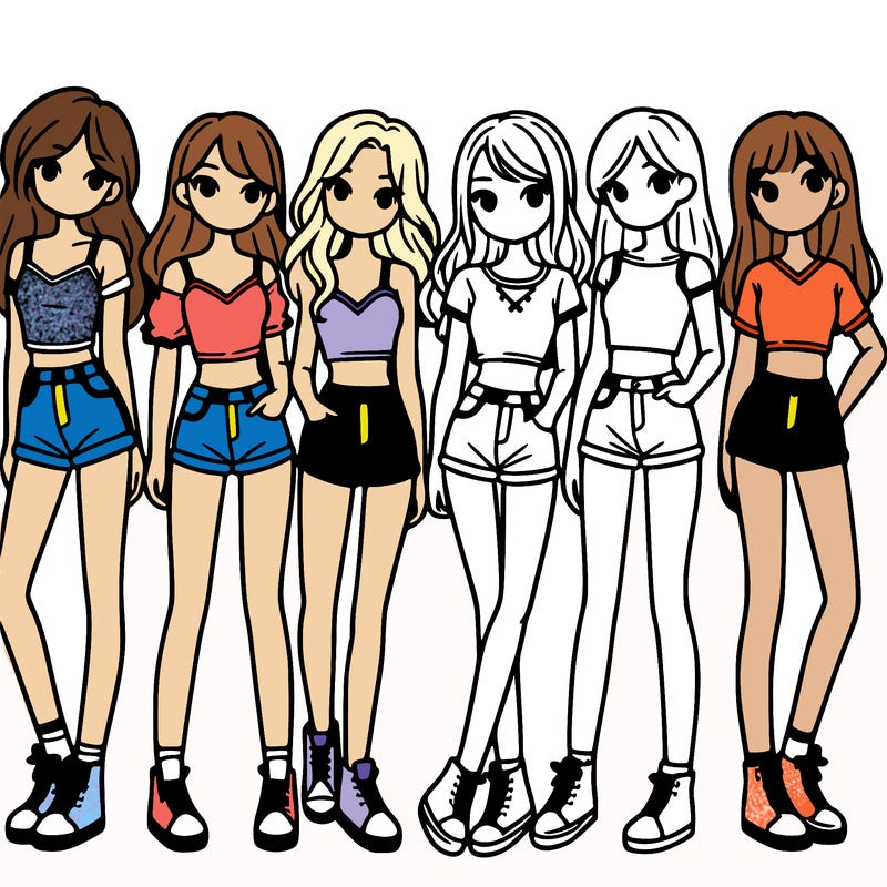 a group of girls wearing crop tops and shorts