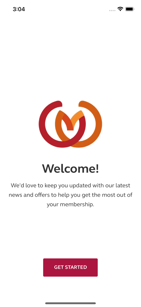 Caravan and Motorhome Club - Welcome screen of the Caravan and Motorhome Club app showing the club logo and a get started button