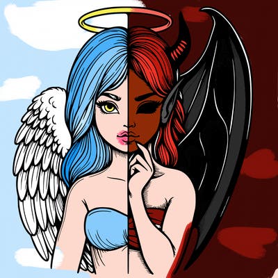 realistic angel half demon