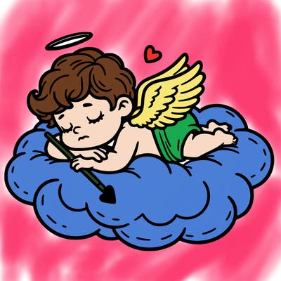 cupid asleep on a cloud