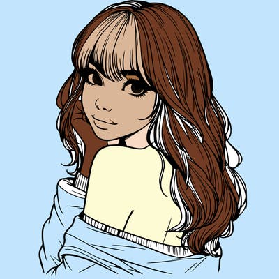 realistic girl with bangs looking over her shoulder