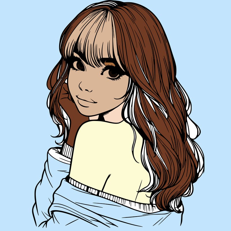 realistic girl with bangs looking over her shoulder