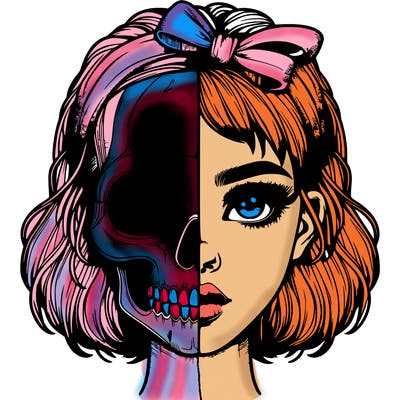 realistic girl with half skull mask