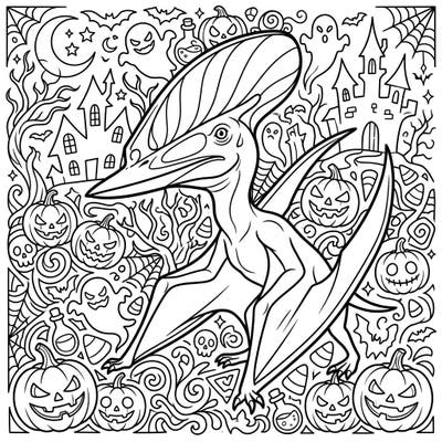 Embark on a thrilling prehistoric Halloween adventure with this unique Thalassodromeus coloring page! This scene brings together an ancient pterosaur with classic spooky festivities, offering a fun and imaginative coloring experience.