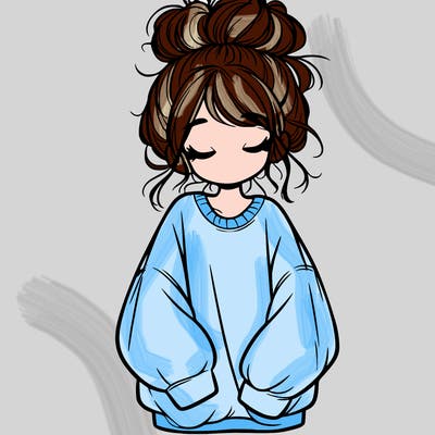 girl with baggy sweatshirt and messy bun