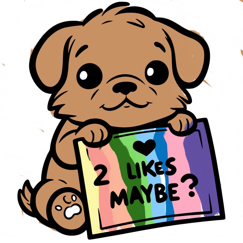 a puppy holding a sign that says 2 likes maybe?
