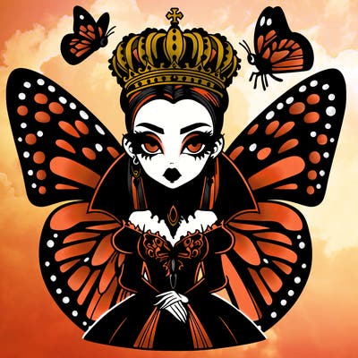 gothic queen with monarch butterfly inspired look