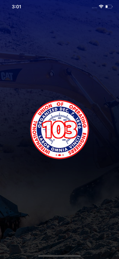 IUOE Local 103 union app launch screen with logo